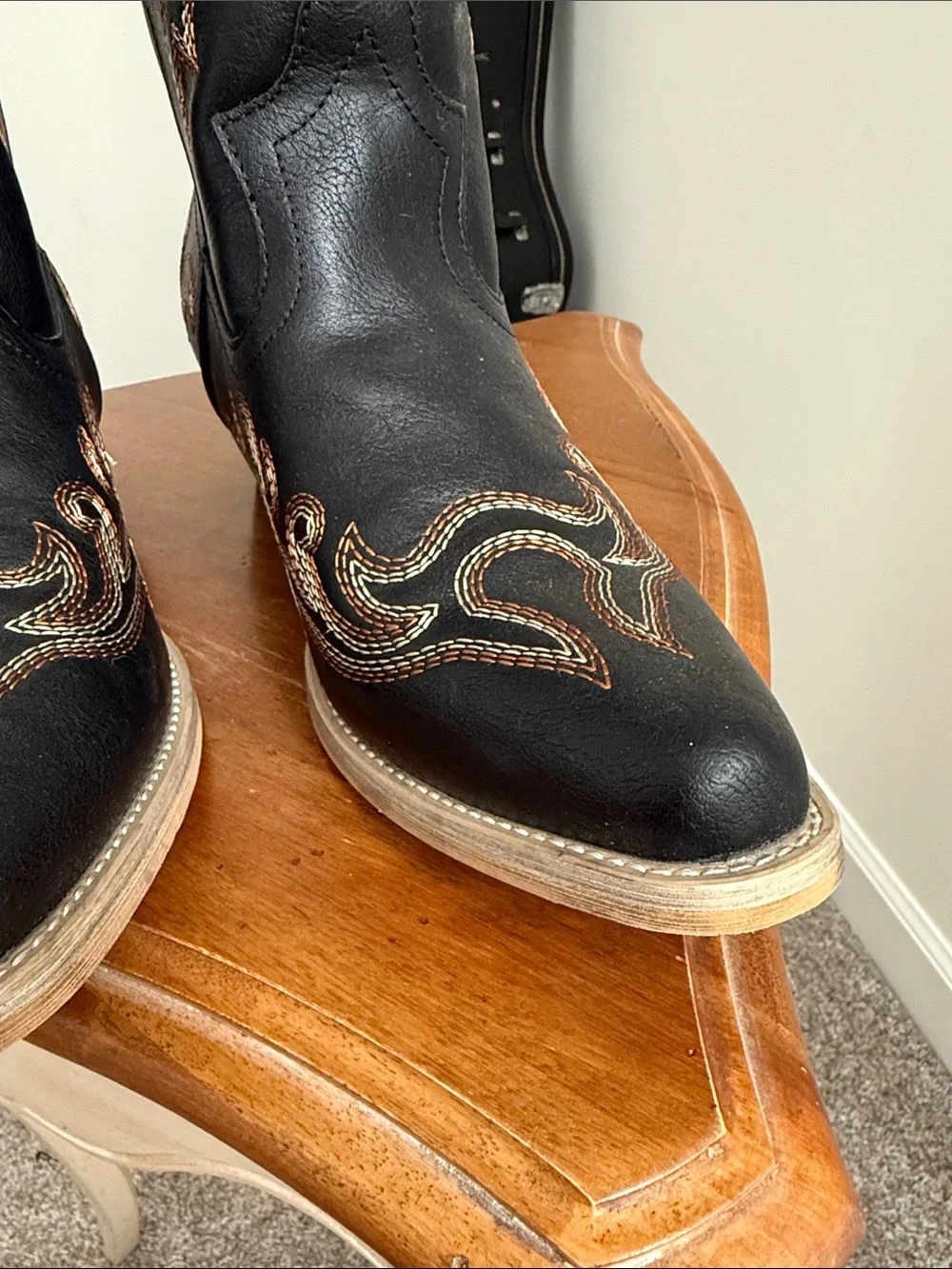 Women's Black Over-the-Knee Western Boots with Tan Embroidery